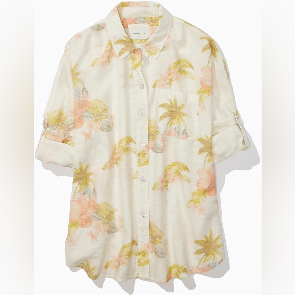 NWT American Eagle Women's Go Big Oversized Floral Button-Up Shirt S